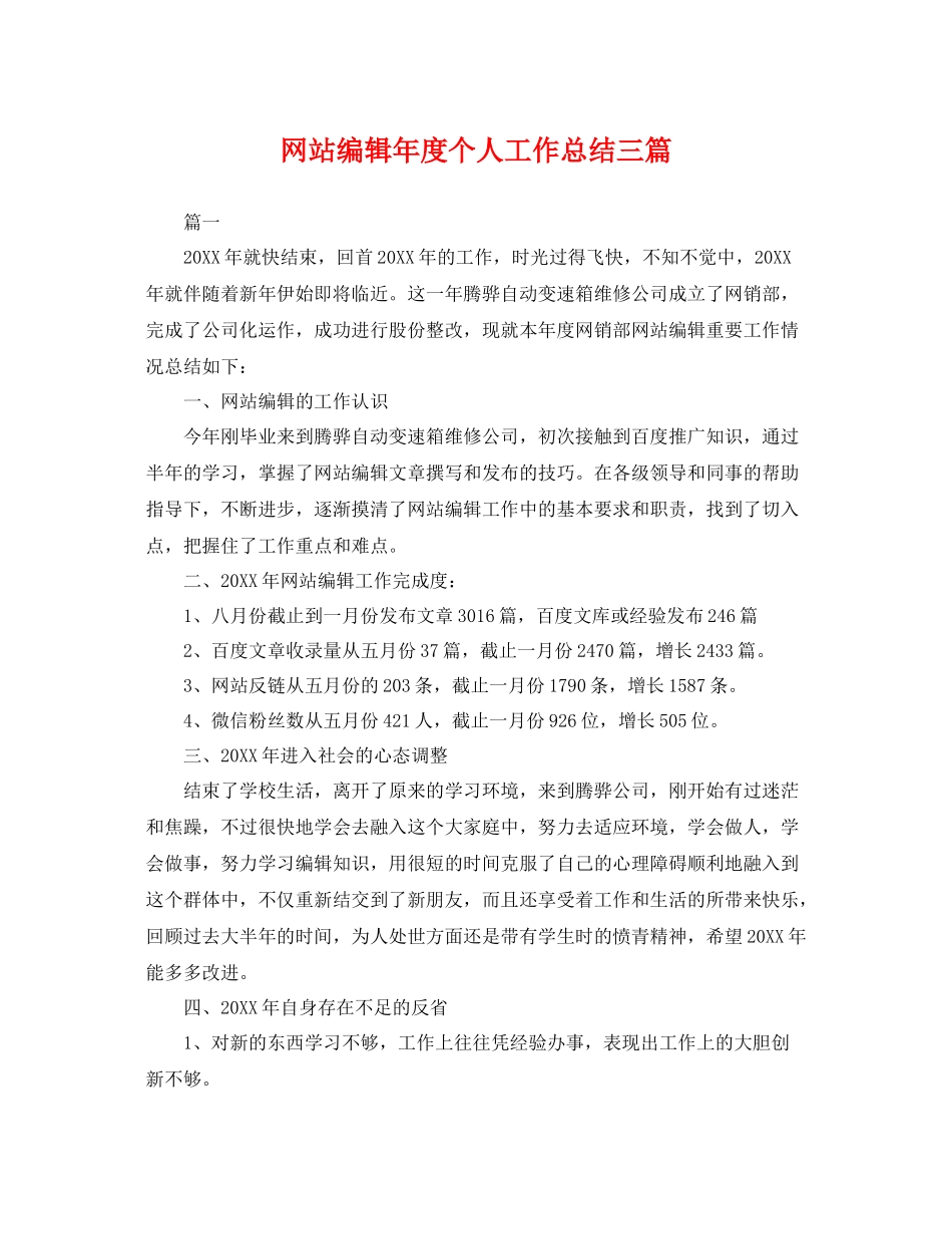 网站编辑年度个人工作总结三篇 _第1页