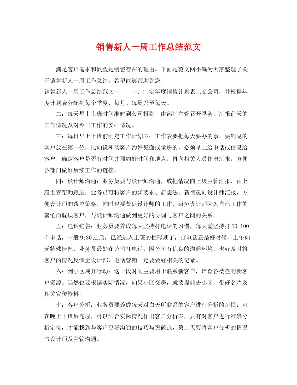 销售新人一周工作总结范文 _第1页