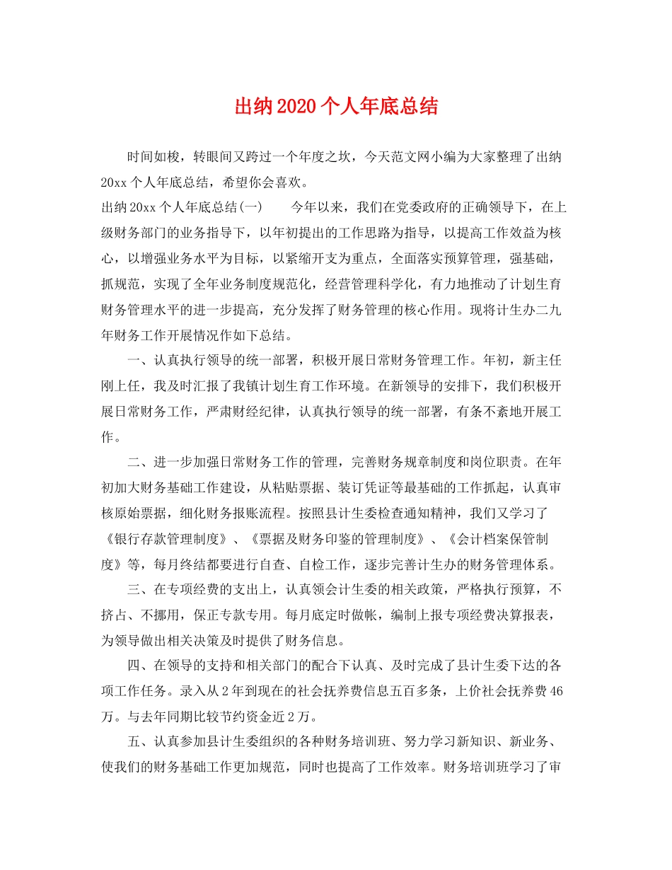 出纳2020个人年底总结 _第1页