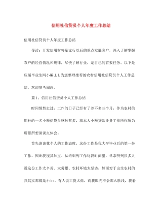 信用社信贷员个人年度工作总结 