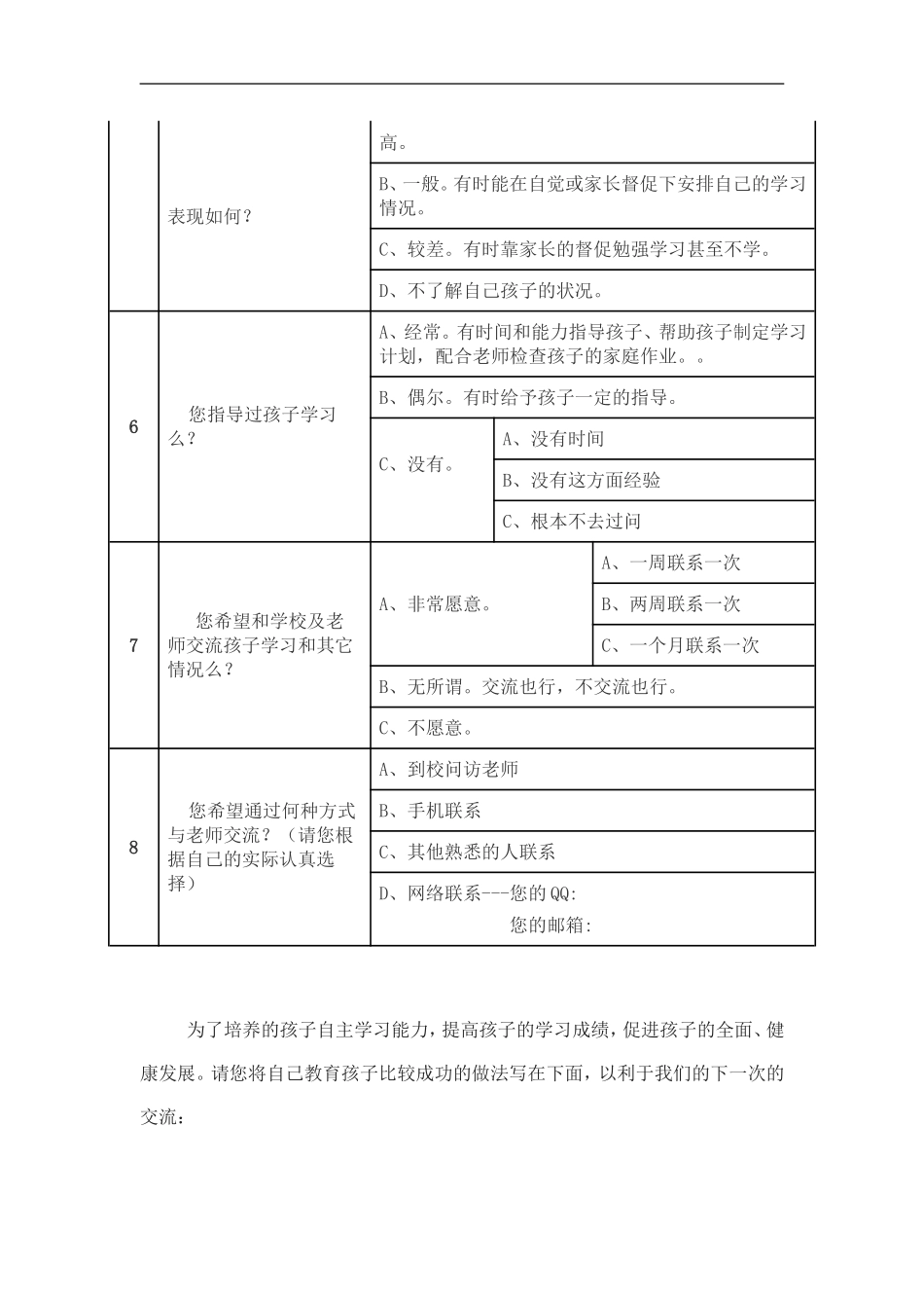 家校联系问卷调查表样卷 (4)_第2页
