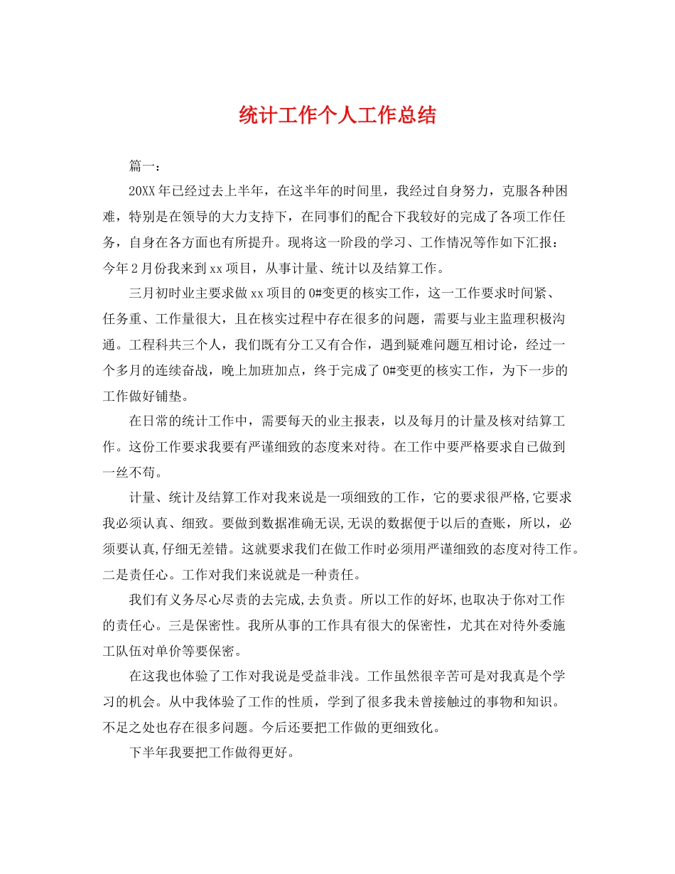 统计工作个人工作总结 _第1页