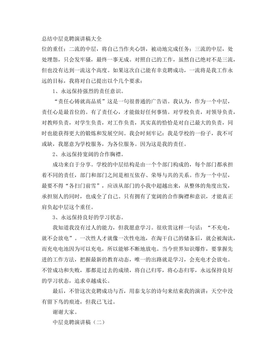 总结中层竞聘演讲稿大全 _第1页