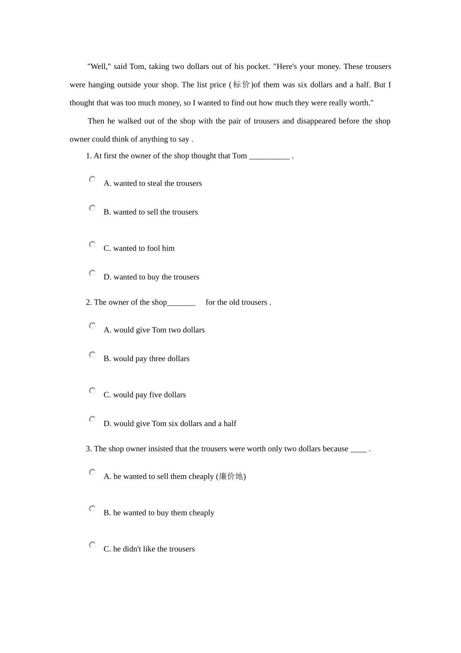 初三英语阅读理解练习题_第3页