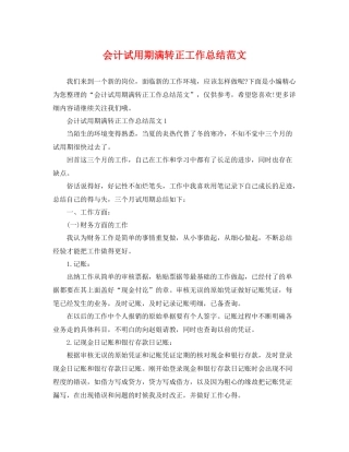 会计试用期满转正工作总结范文 