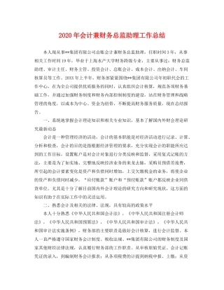 2020年会计兼财务总监助理工作总结 