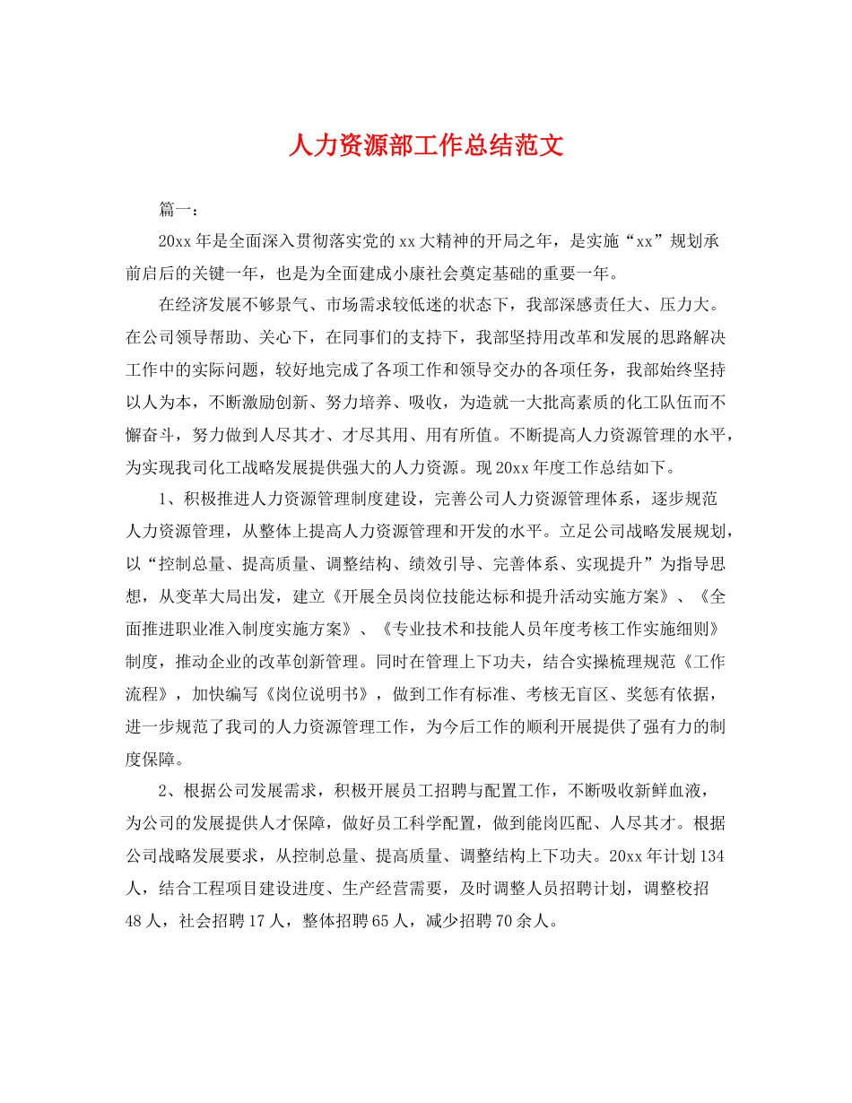 人力资源部工作总结范文 _第1页