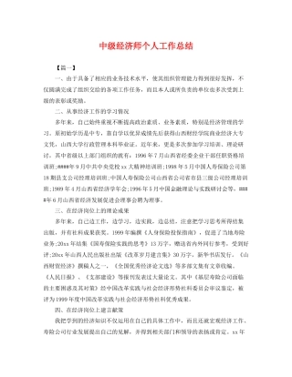 中级经济师个人工作总结 