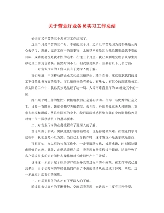 关于营业厅业务员实习工作总结 