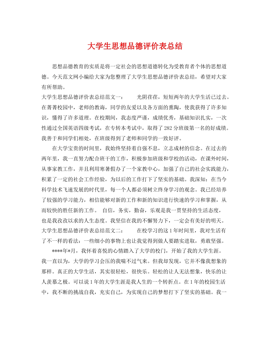 大学生思想品德评价表总结 _第1页
