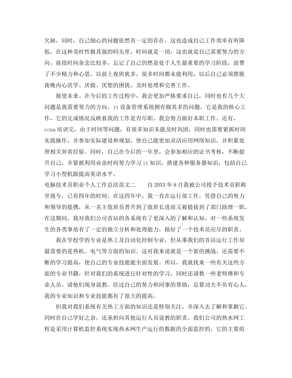 电脑技术员职业个人工作总结范文 _第2页