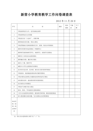 新营学区学校工作问卷调查表