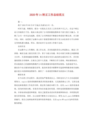 2020年it转正工作总结范文 