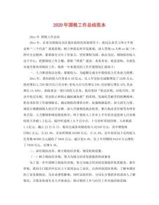 2020年国税工作总结范本 