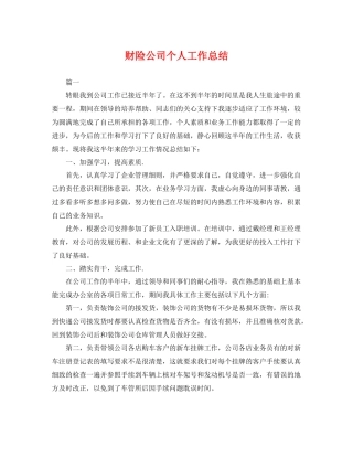 财险公司个人工作总结 
