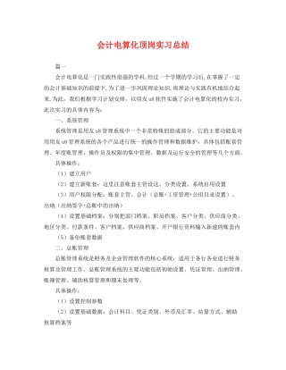 会计电算化顶岗实习总结 