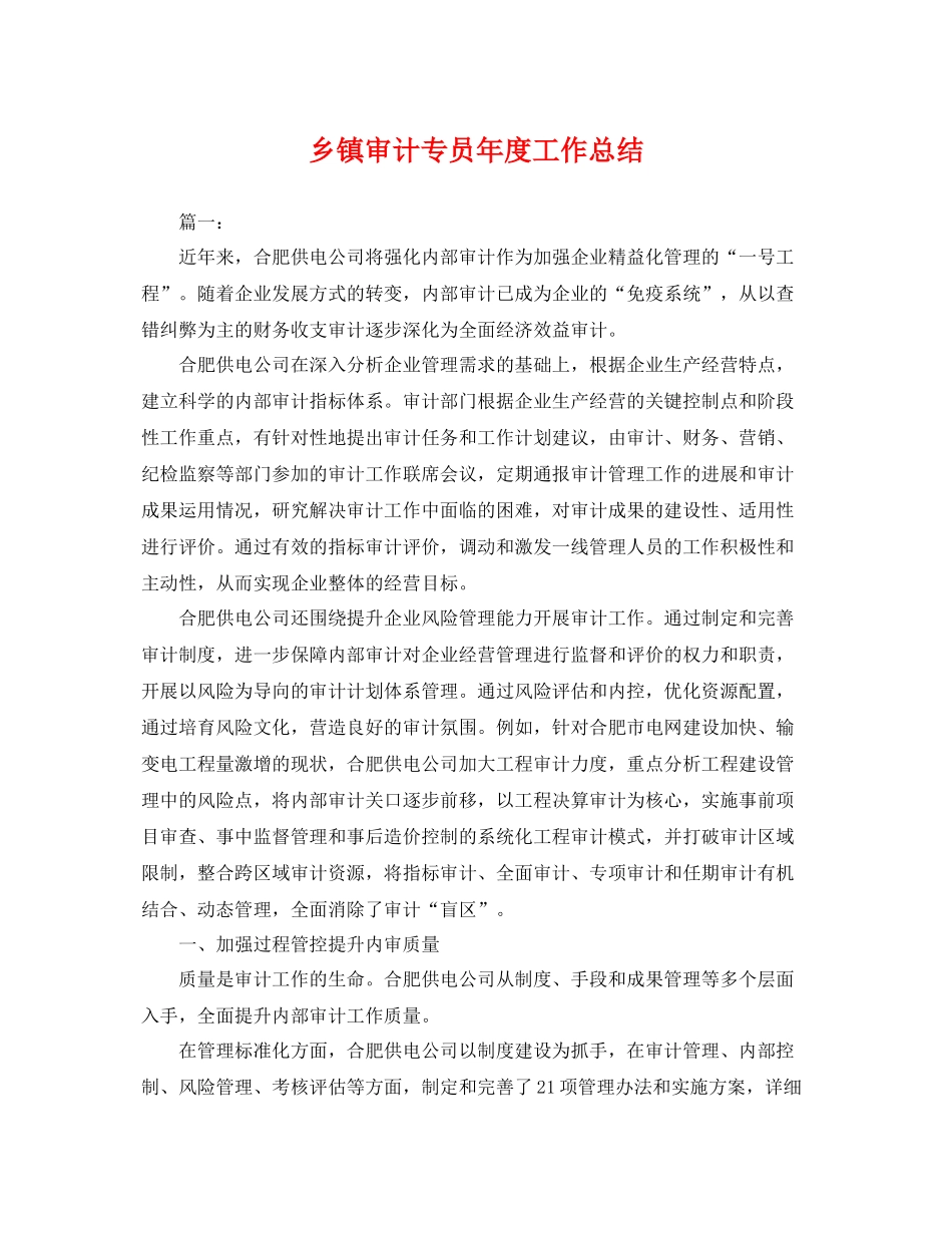 乡镇审计专员年度工作总结 _第1页