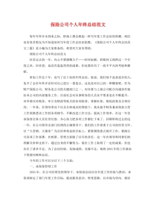 保险公司个人年终总结范文 