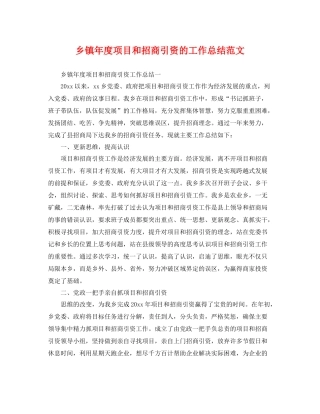 乡镇年度项目和招商引资的工作总结范文 
