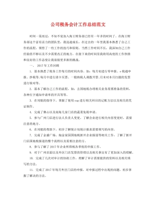 公司税务会计工作总结范文 