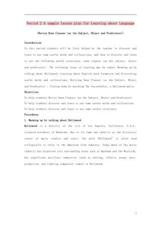 2014-2015学年高中英语Unit1Period2AsamplelessonplanforLearningaboutLanguage教学设计新人教版选修8