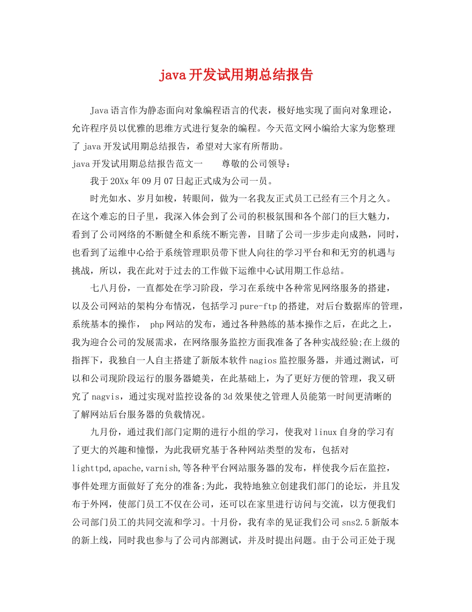 java开发试用期总结报告 _第1页