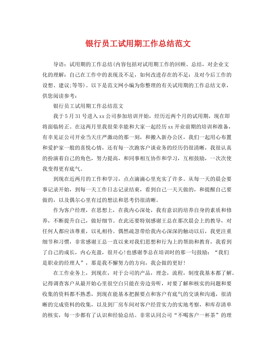 银行员工试用期工作总结范文 _第1页