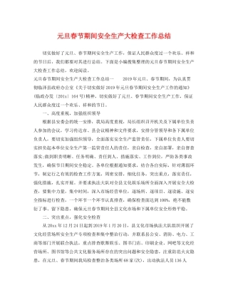 元旦春节期间安全生产大检查工作总结 