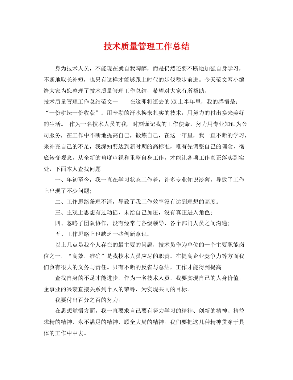 技术质量管理工作总结 _第1页