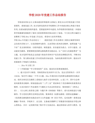 学校2020年党建工作总结报告 