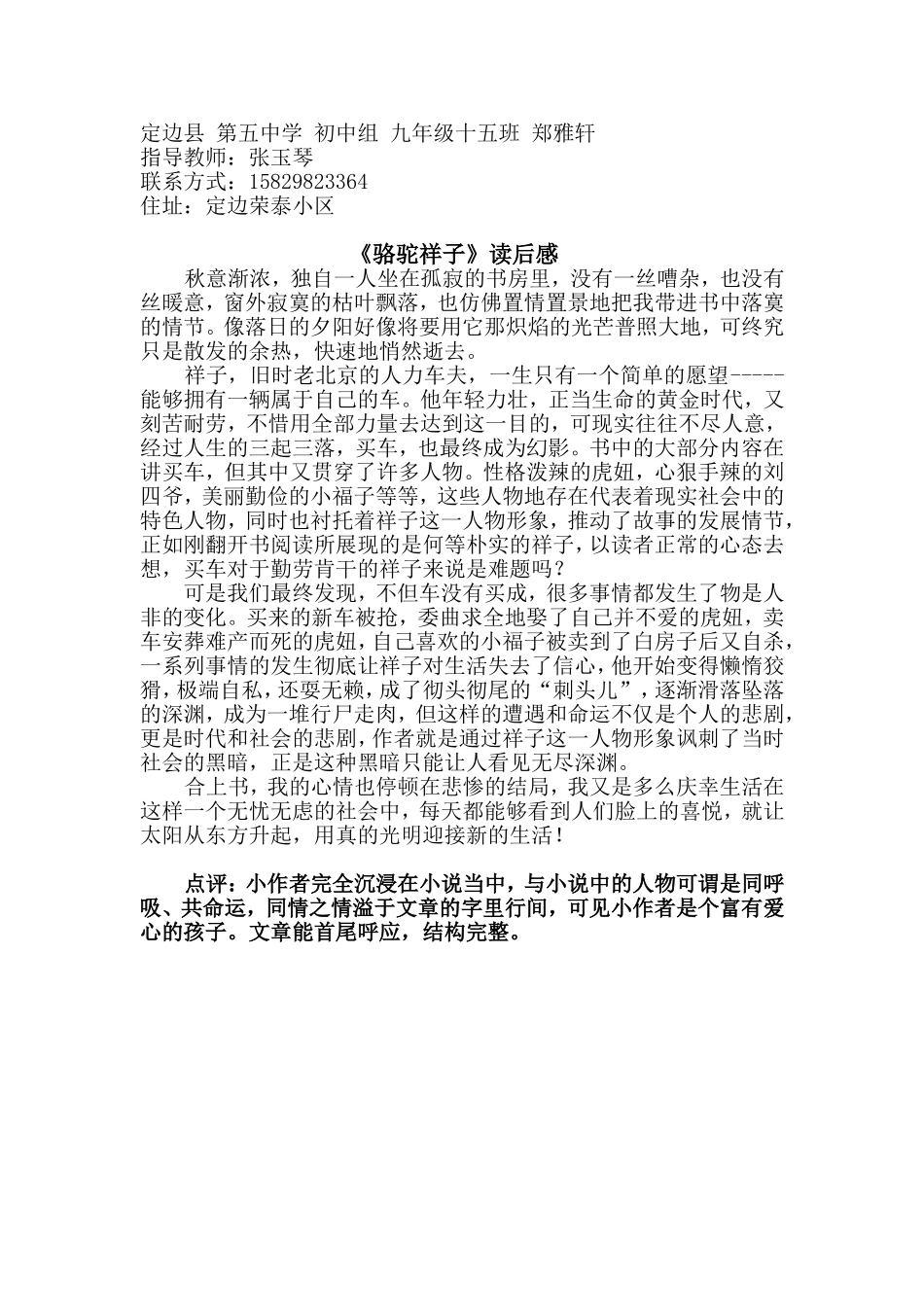 《骆驼祥子》读后感_第1页