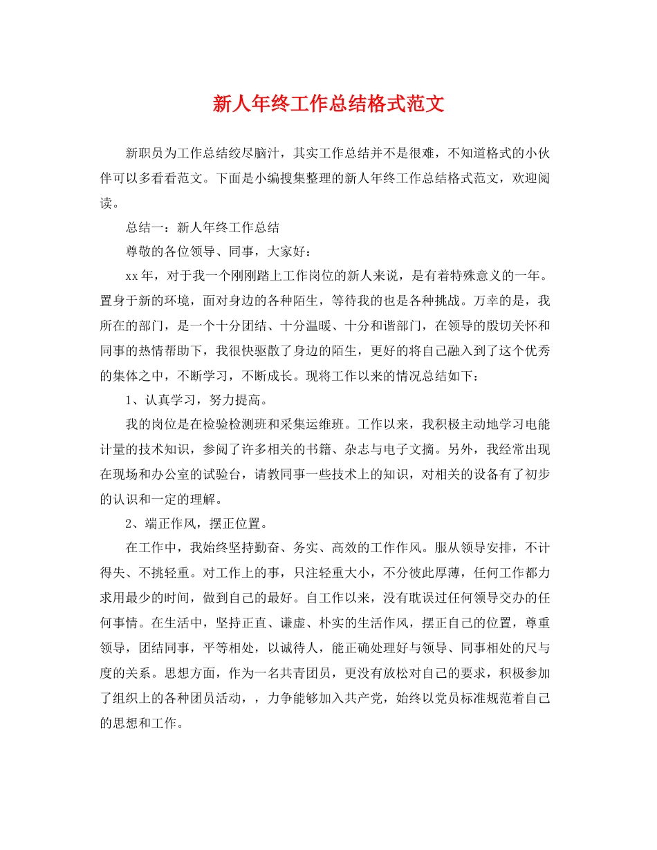 新人年终工作总结格式范文 _第1页
