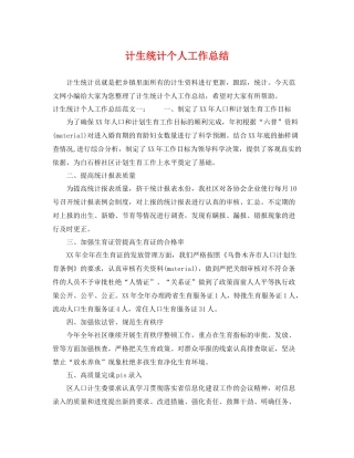 计生统计个人工作总结 