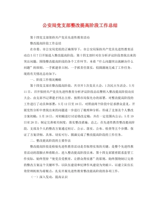 公安局党支部整改提高阶段工作总结 
