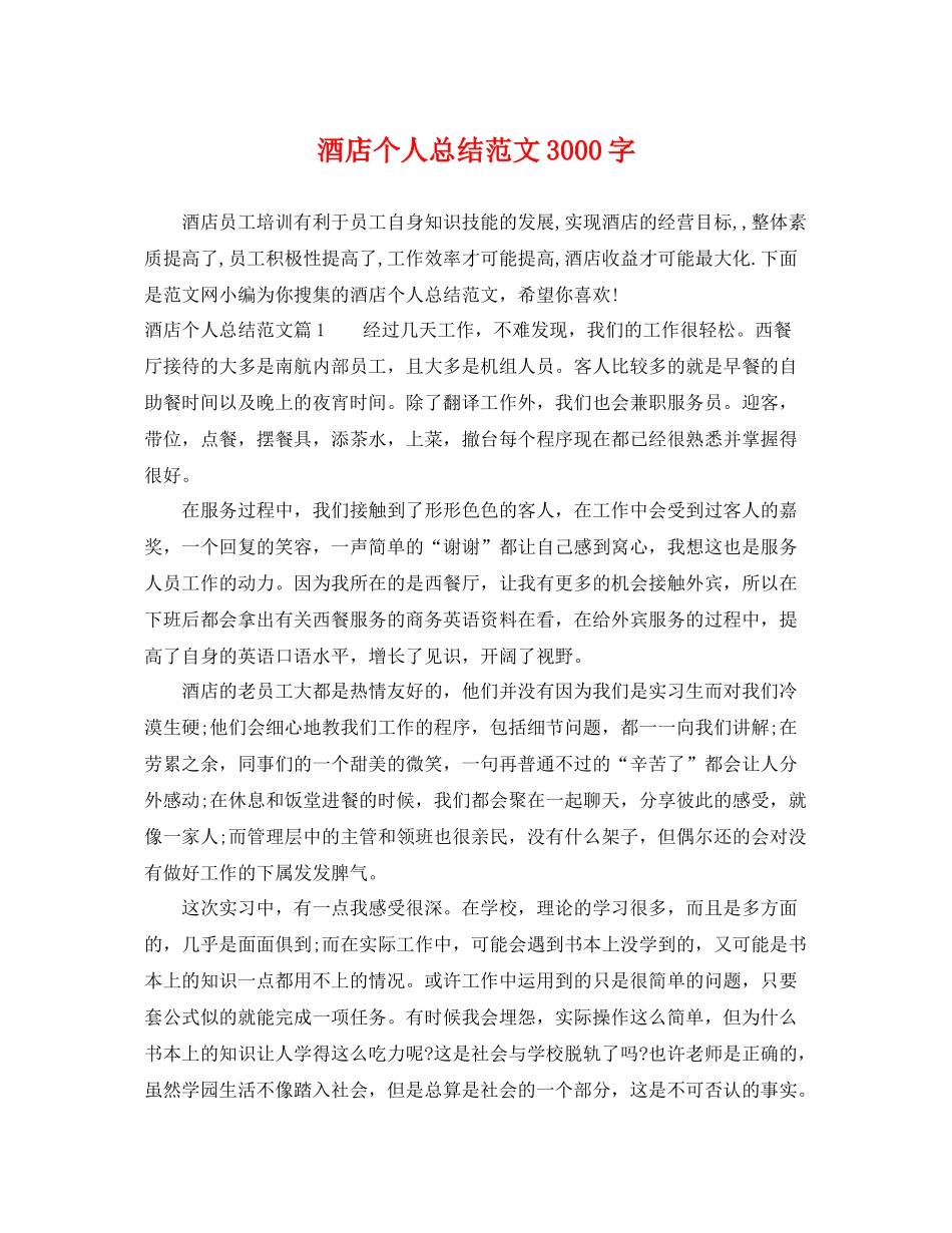 酒店个人总结范文3000字 _第1页