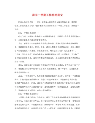 班长一学期工作总结范文 