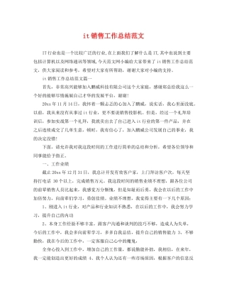 it销售工作总结范文 