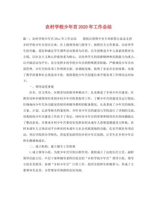 农村学校少年宫2020年工作总结 