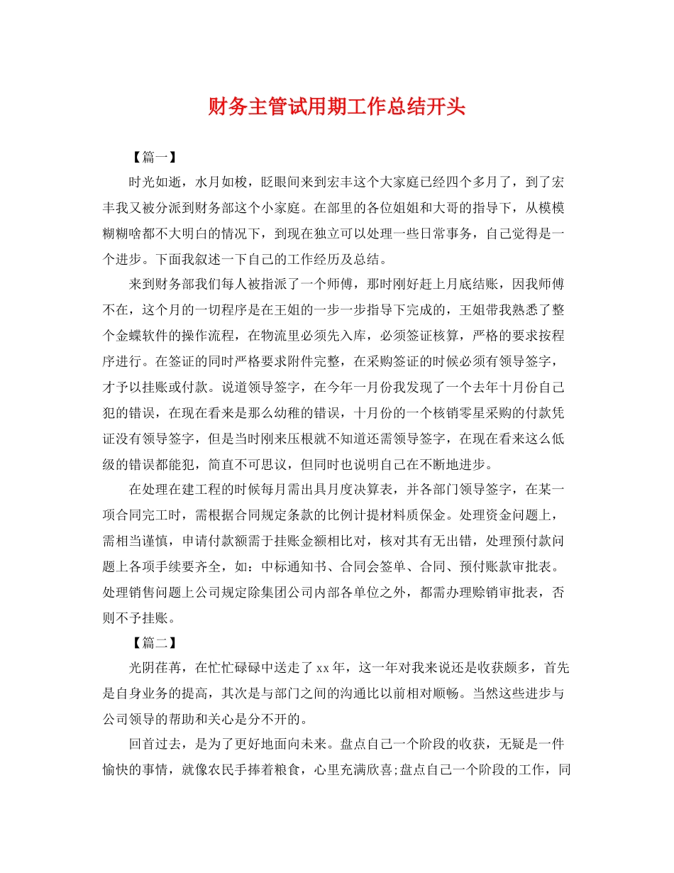 财务主管试用期工作总结开头 _第1页