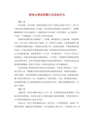 财务主管试用期工作总结开头 