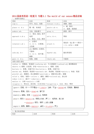 2014届高考英语一轮复习专题31Theworldofoursenses精品讲案