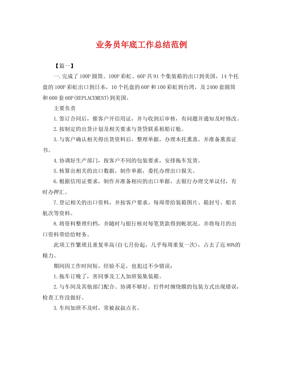业务员年底工作总结范例 _第1页