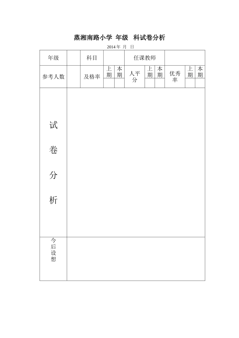 蒸湘南路试卷分析空白卷_第1页