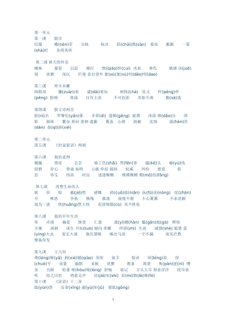 2013秋季新版语文教材七年级上册应掌握的词语