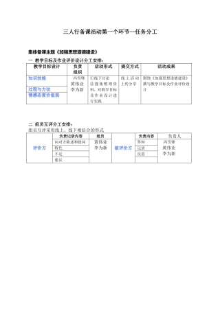 三人行组备课活动第一个环节任务分工（冯雪锋）