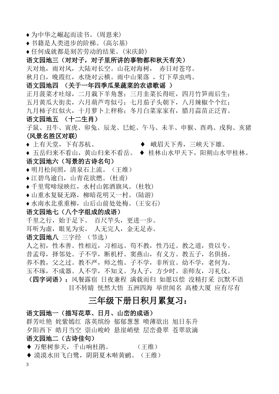 一年级至六年级知识文锦_第3页