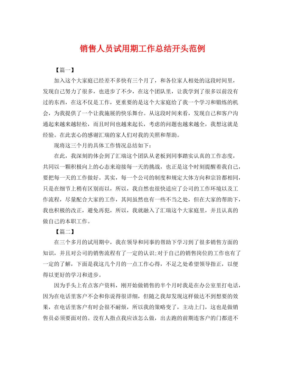 销售人员试用期工作总结开头范例 _第1页
