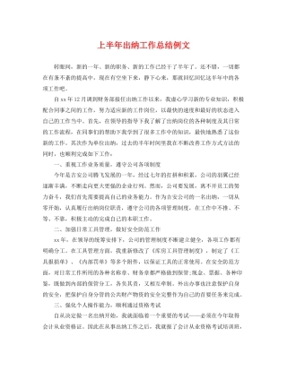 上半年出纳工作总结例文 