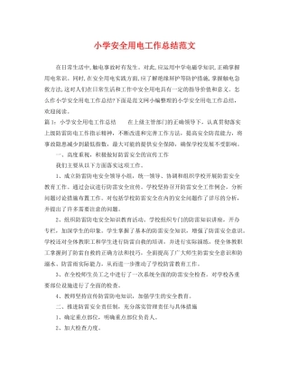 小学安全用电工作总结范文 