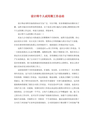设计师个人试用期工作总结 